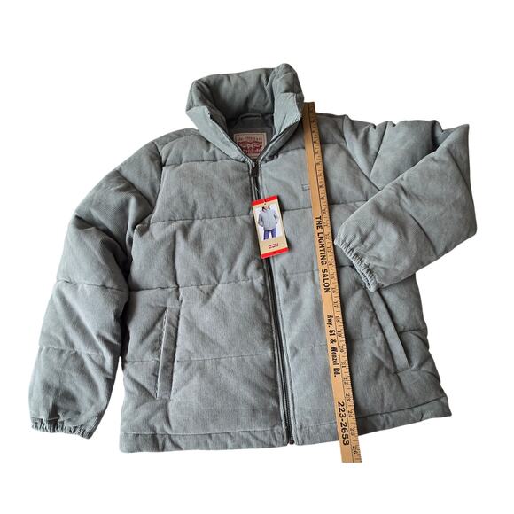 New Levi's Women's Corduroy Mint Green Stand Collar Puffer Zip up Jacket Medium - Picture 11 of 16